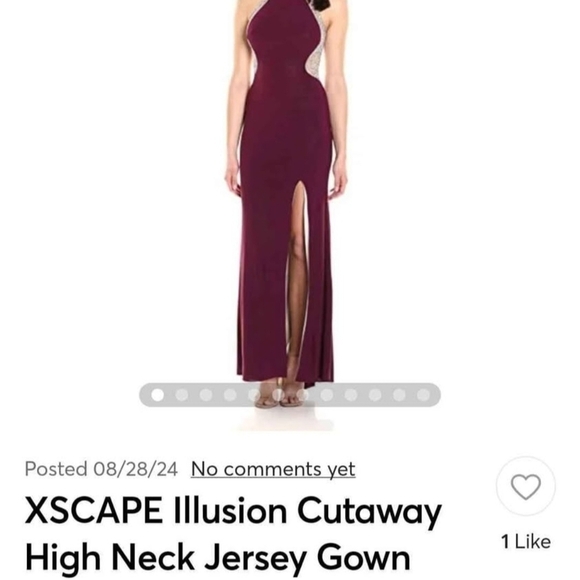 Xscape Dresses & Skirts - XSCAPE Gown 2 Burgundy Illusion Cutaway High Neck